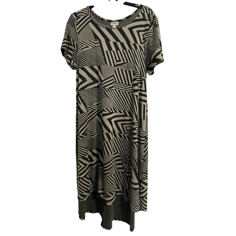 LuLaRoe Black and Cream Geometric Abstract Midi Dress - L